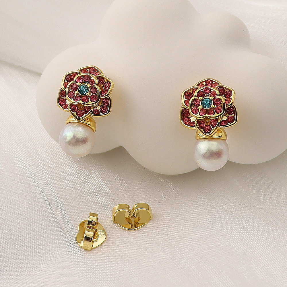 Kate SPADE Gold Plated Colorful Gemstone Flower Stud and Pearl Drop Earrings